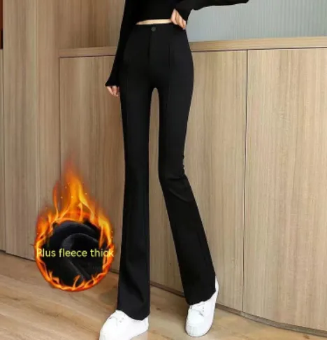Women's Narrow Spandex Suit Pants Fashion All-matching - Black Plus Velvet Small