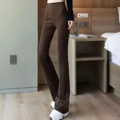 Women's Narrow Spandex Suit Pants Fashion All-matching - Brown Long - View 1
