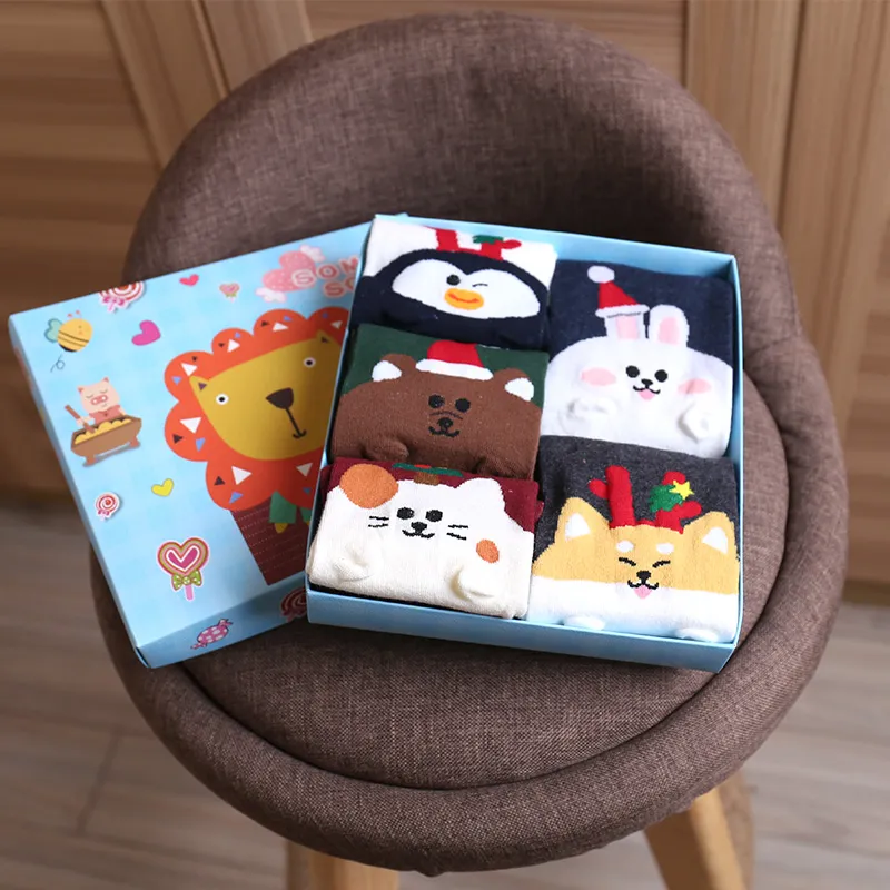 Cute Cartoon Three-dimensional Pure Cotton Mid Tube Christmas Couple Socks - 5Pairs Of Deer Antlers