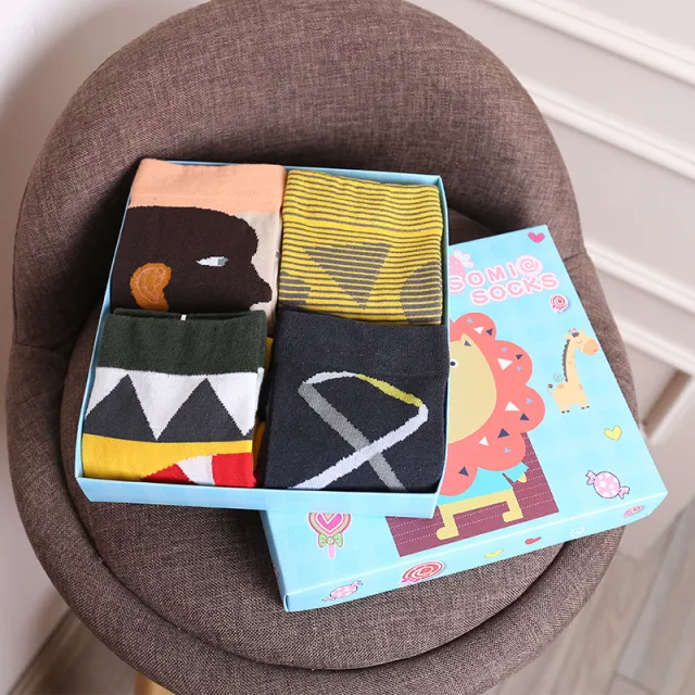 Cute Cartoon Three dimensional Pure Cotton Mid Tube Christmas Couple Socks Geometry 4Pairs - Shop at LoveMi