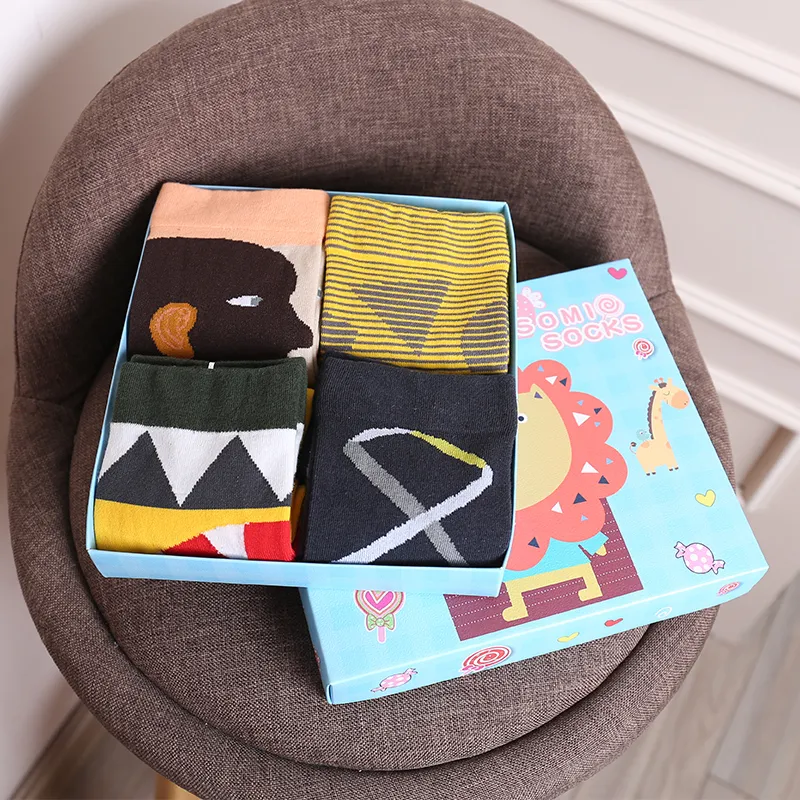 Cute Cartoon Three-dimensional Pure Cotton Mid Tube Christmas Couple Socks - Geometry 4Pairs