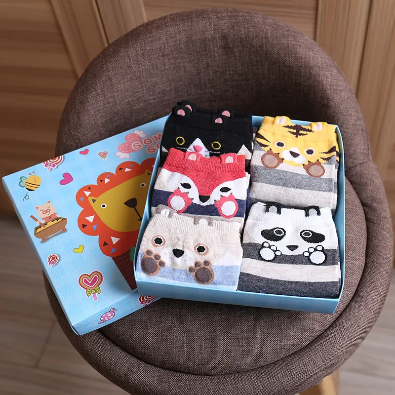 Cute Cartoon Three-dimensional Pure Cotton Mid Tube Christmas Couple Socks - Animal Claw 5Pairs