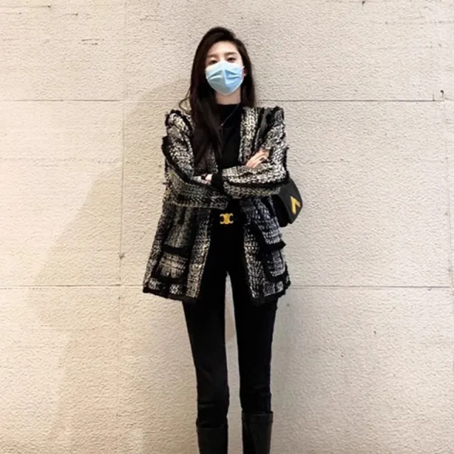 Plaid Mid length Fleece lined Black Wool Coat Finland Night - Shop at LoveMi