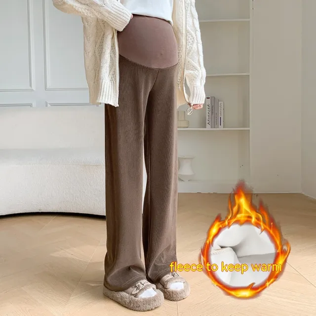 Women's Fleece lined Thickening Wide Leg Pants Straight Brown Fleece Lined - Shop at LoveMi