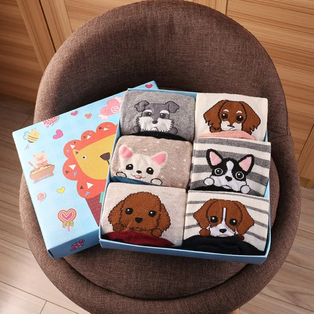 Cute Cartoon Three dimensional Pure Cotton Mid Tube Christmas Couple Socks Dogs 6Pairs - Shop at LoveMi
