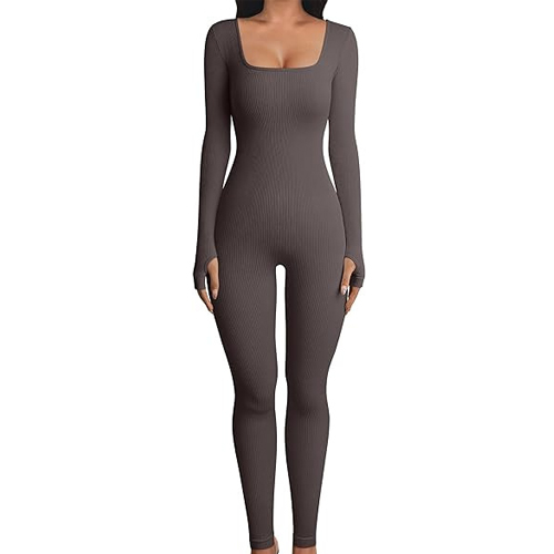 Womens-Yoga-Sports-Fitness-Jumpsuit-Workout-Long-Sleeve-Square-Collar-Clothing