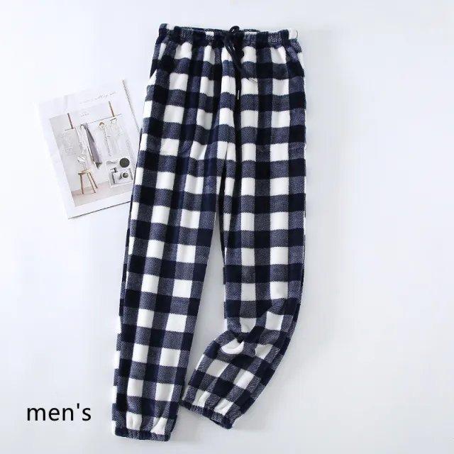 Couple Flannel Pajama Pants Plaid Women Autumn And Winter Plus Size Thickened Blue - Shop at LoveMi