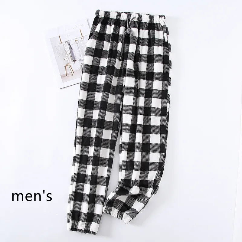 Couple Flannel Pajama Pants Plaid Women Autumn And Winter Plus Size Thickened - Black