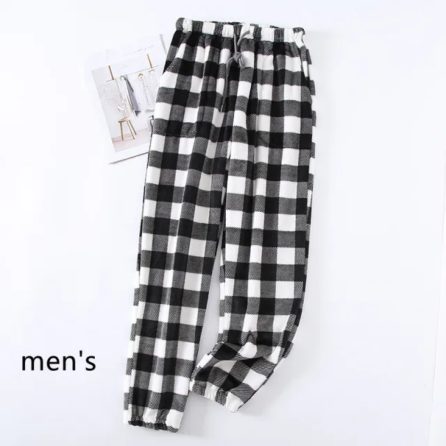 Couple Flannel Pajama Pants Plaid Women Autumn And Winter Plus Size Thickened Black - Shop at LoveMi