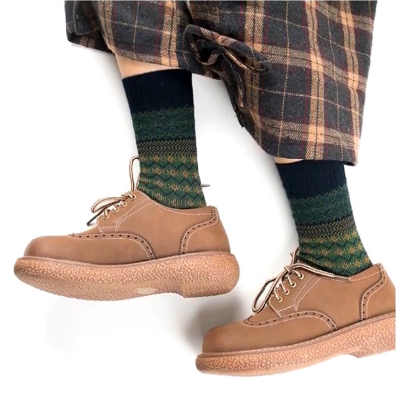 Mid Length Double Needle Christmas Artistic Retro Ethnic Style Long Socks