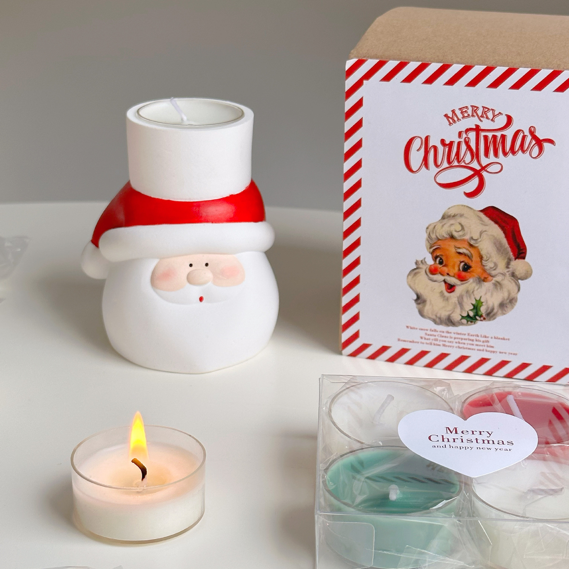 Hand Painted Santa Claus Plaster Candlestick Tealight - Image 2