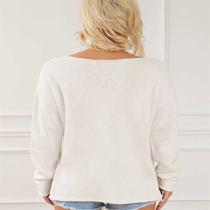 Round Neck Pullover Women's European And American Fashion All-match Letters Floral Print Slit Sweater