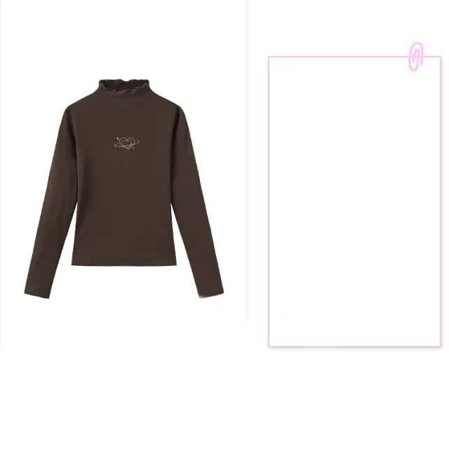 Half High Neck Long Sleeved Undershirt For Women Coffee - Shop at LoveMi