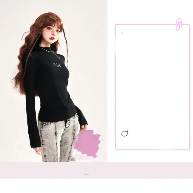 Half High Neck Long Sleeved Undershirt For Women Black - Shop at LoveMi