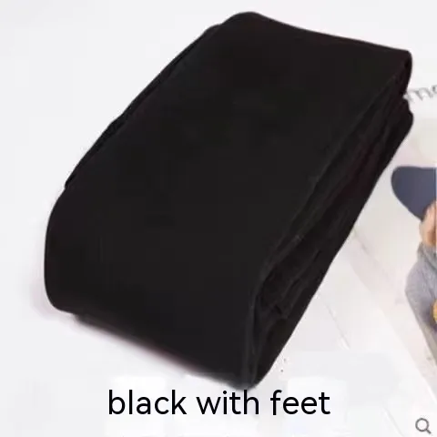 Women's Fashion Casual Solid Color Warm-keeping Pants - Black With Feet