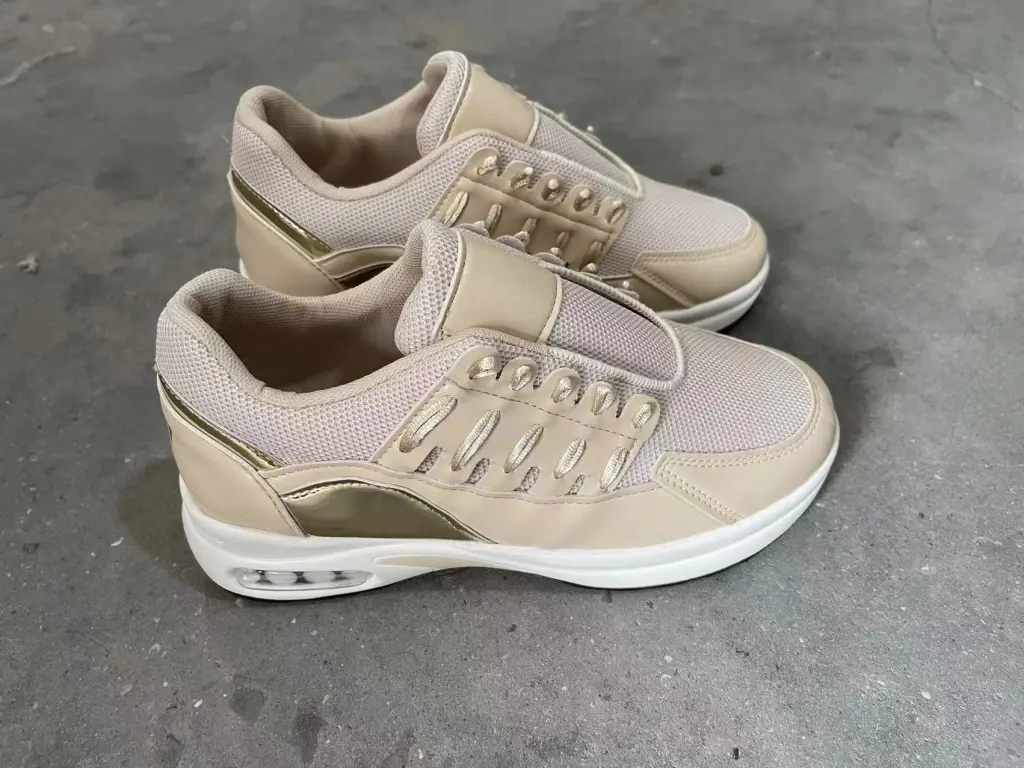 Lace Up Sneakers Women Wedge Heel Running Sports Shoes - Champagne-Size37