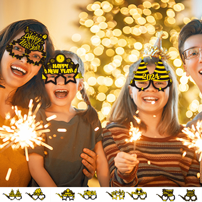 8pcs Happy New Year Party Funny Photo Props Paper Glasses Decoration