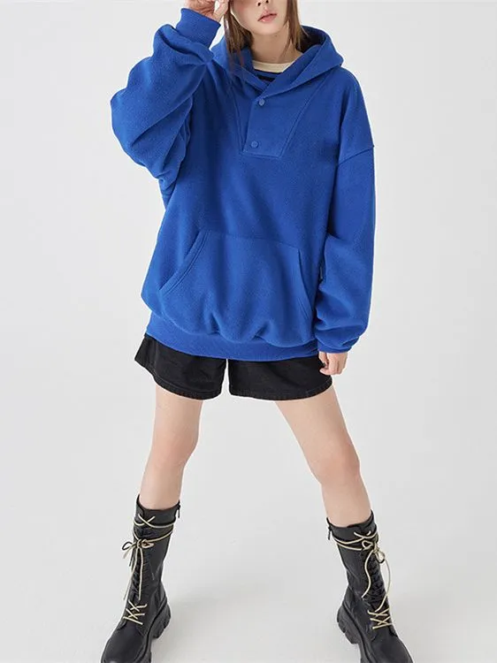 Polar Fleece Trendy Loose All-match Pullover Tops - Royal Blue