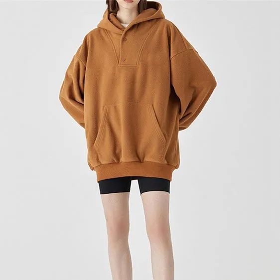 Polar Fleece Trendy Loose All match Pullover Tops Camel - Shop at LoveMi