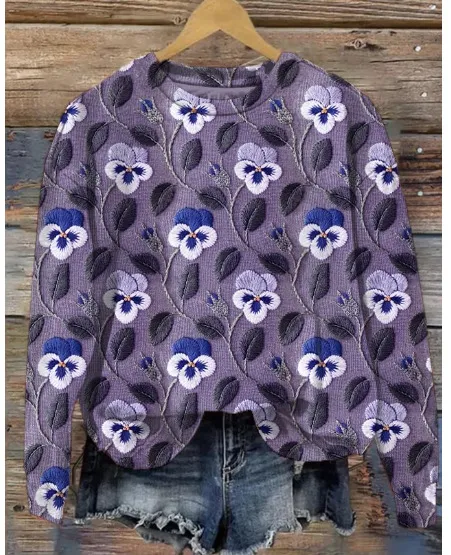 Printed European And American Style Plus Size Sweater Purple - Shop at LoveMi