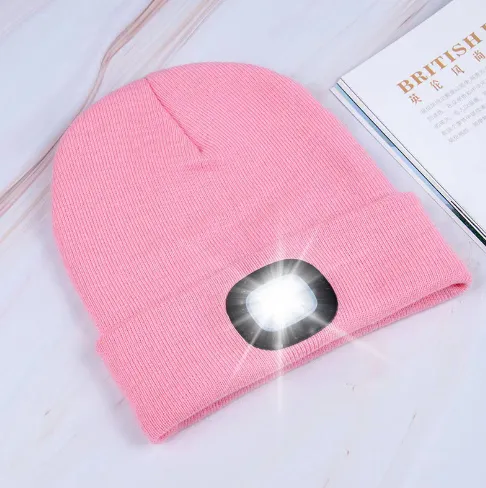 LED Knit Hat Button Cell Type Knitted Hat With Light Glowing Pink - Shop at LoveMi