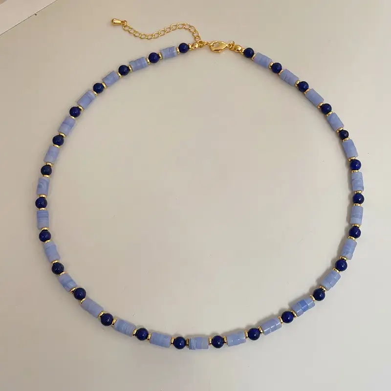 Vintage Lapis Lazuli Color Beaded Necklace For Women