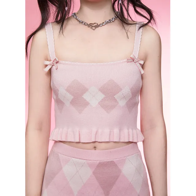 Diamond Vest Spaghetti Straps Knitted Cardigan Coat Three piece Set Vest - Shop at LoveMi