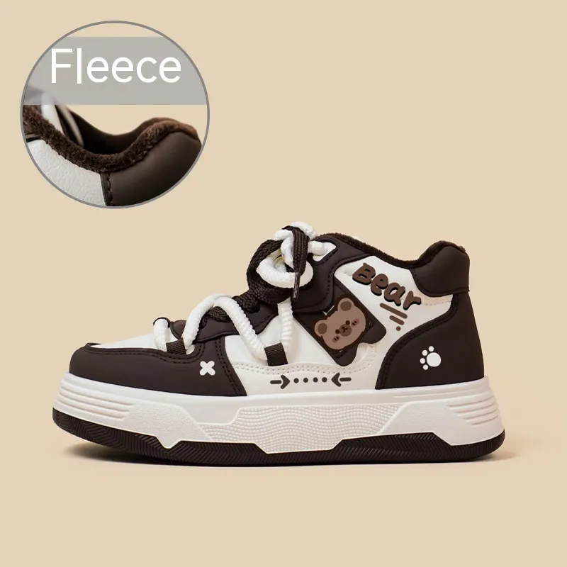 High Cut Plush Casual Board Shoes For Women In Winter - Coffee
