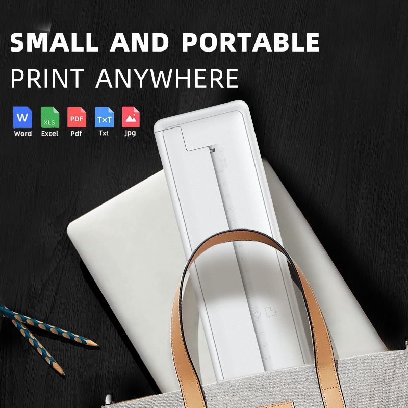 Compact wireless A4 thermal printer top-angle view highlighting paper feed slot and controls