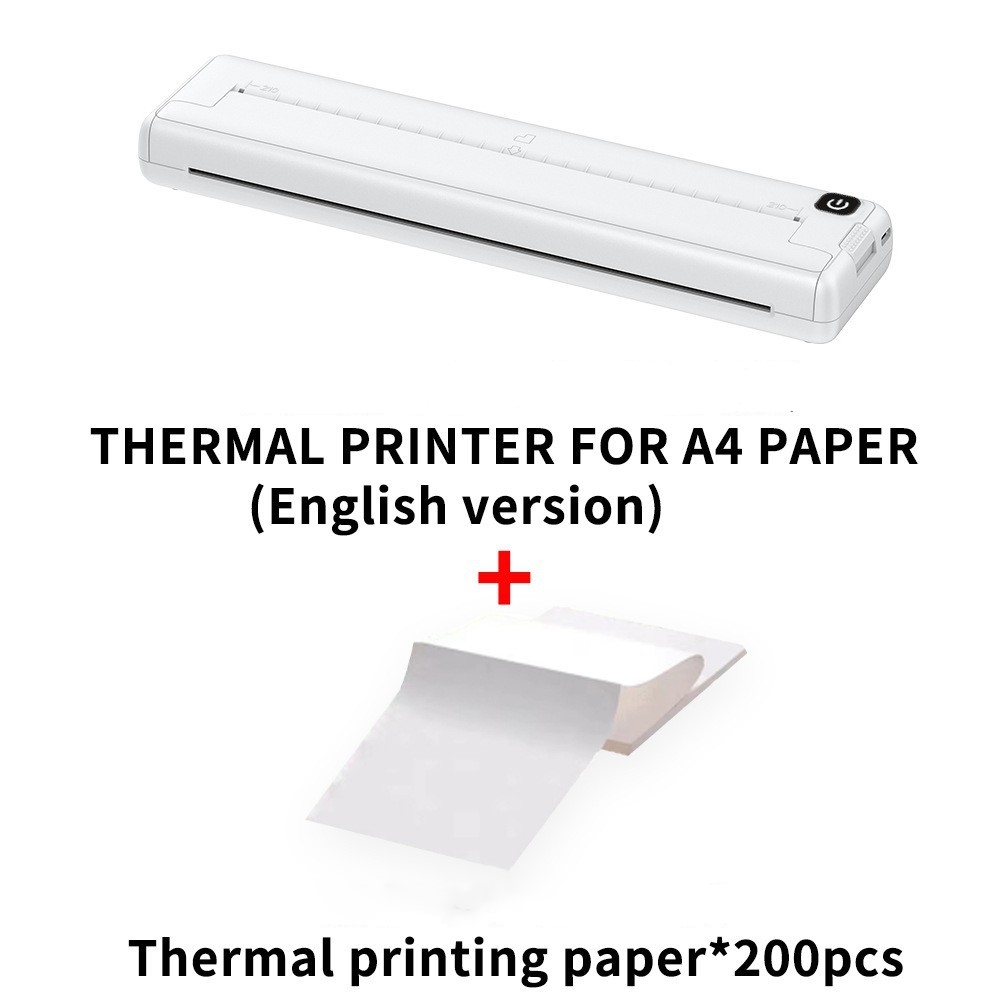 Portable A4 thermal printer in use on a desk alongside laptop for home office productivity
