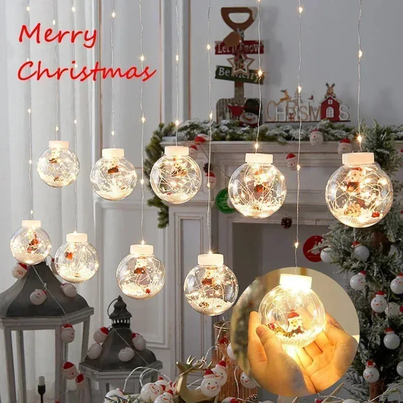 LED Christmas Curtain Lamp Fairy Snowman Wishing