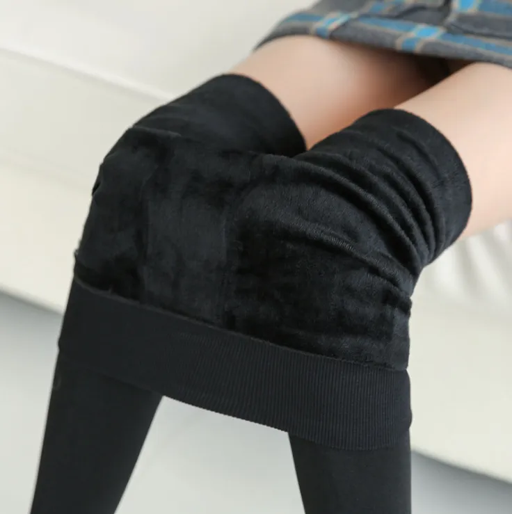 Plus Velvet Thickened Pearl Velvet Autumn And Winter Foot Warm Pants Outer Wear One-piece Women's Leggings - Black
