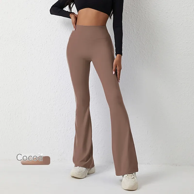 High Waisted Hip Lifting Tight Pants And Wide Leg Fitness Pants - Cocoa Colour-M
