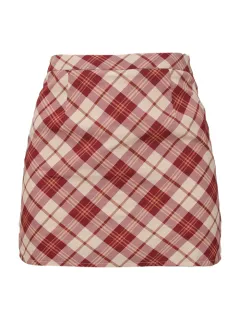 Waist Trimming Short Lapel Long Sleeve Shoulder Shirt For Women - Plaid Skirt - View 1