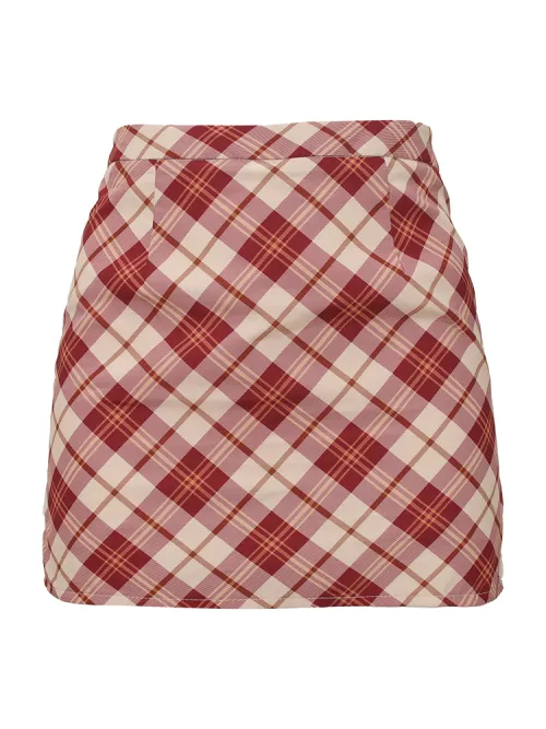Waist Trimming Short Lapel Long Sleeve Shoulder Shirt For Women Plaid Skirt - Shop at LoveMi