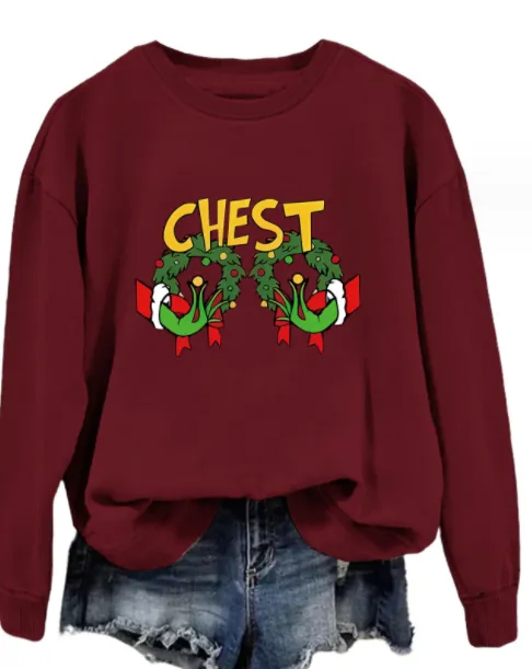 Women's Printed Long Sleeved Hoodie Wine Red - Shop at LoveMi