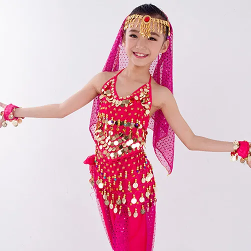 Children's Dancing Clothes Indian Dance Costume Xinjiang Dance Performance Wear Girls Belly Dance Children's National Performance - Red
