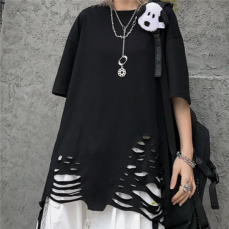 Ripped White Bottoming Shirt Inner Wear Blouse - Black