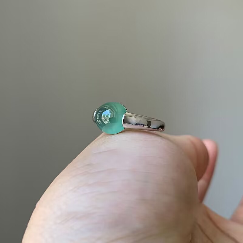 Ice-like Blue Water Egg Noodles Chalcedony Color Rich Inlaid Ring Copper Material Fashion Simple