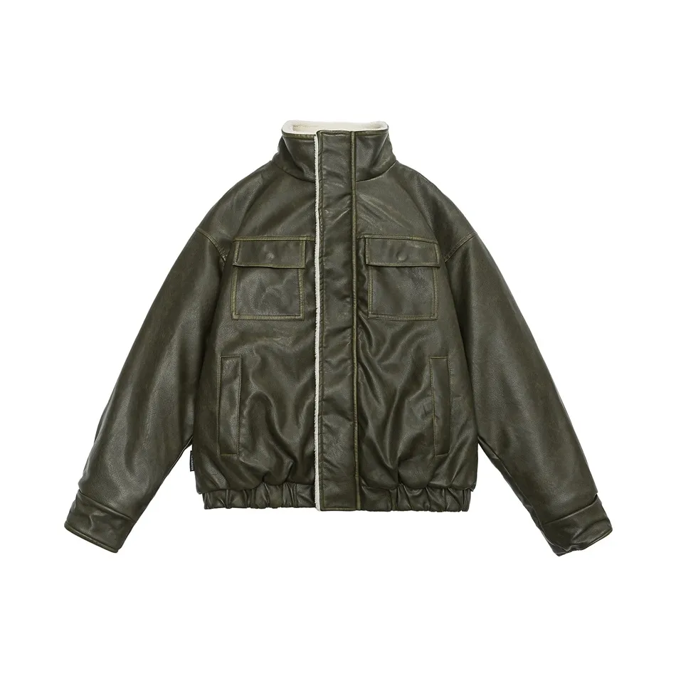 Retro Neutral Maillard Lamb Fur Coat Loose Leather Jacket Coat - Green