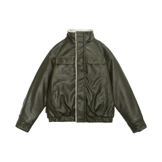 Retro Neutral Maillard Lamb Fur Coat Loose Leather Jacket Coat Green - Shop at LoveMi
