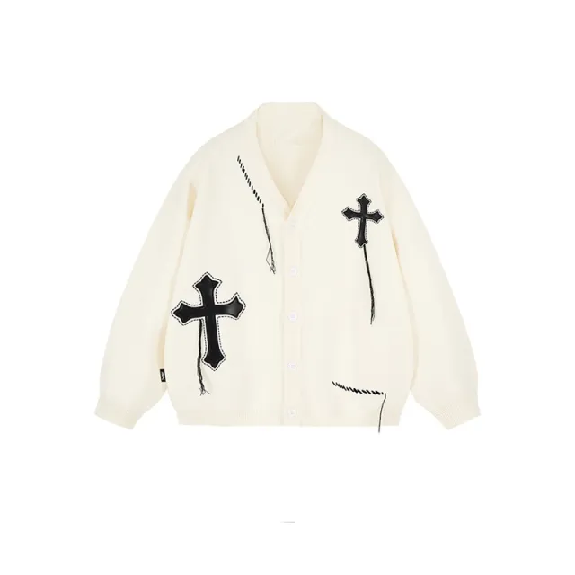 V neck Knitted Oversized Cardigan Top White - Shop at LoveMi