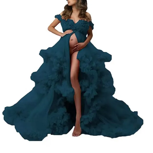 Pregnant Mom One Shoulder Mesh Dress Photography Dress Blue - Shop at LoveMi