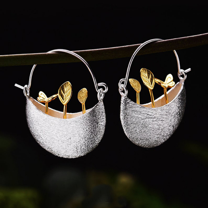 Flower Finding Notes Emulational Flower And Grass Small Butterfly Alloy New Women Earrings