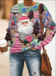 Autumn And Winter 3D Digital Printing Christmas Round Neck Top - Adh1M2325111-3Xl - View 1