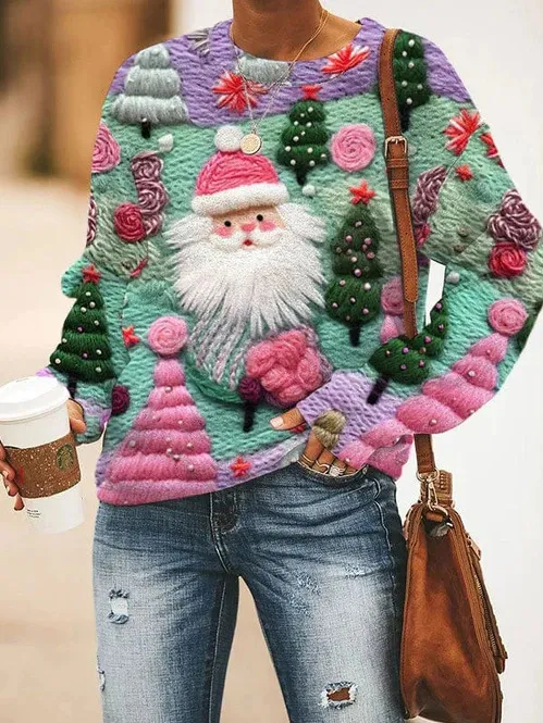 Autumn And Winter 3D Digital Printing Christmas Round Neck Top - Adh1M2325113-3Xl
