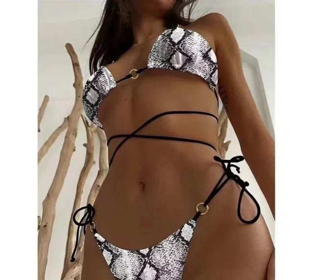 Women's Sexy Cross border Metal Buckle Bikini Swimsuit Snakeskin Print Xl - Shop at LoveMi