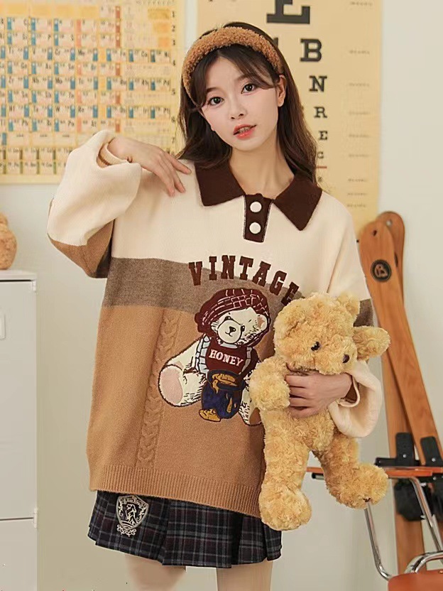 Retro Minority High Sense Knitted Pullover Sweater Idle Style Cute Lady
