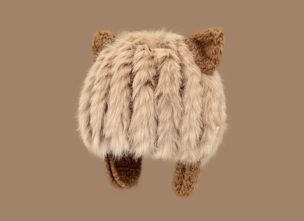 Japanese Cute Cat Ears Plush Rabbit Fur Knitted Sleeve Cap Female