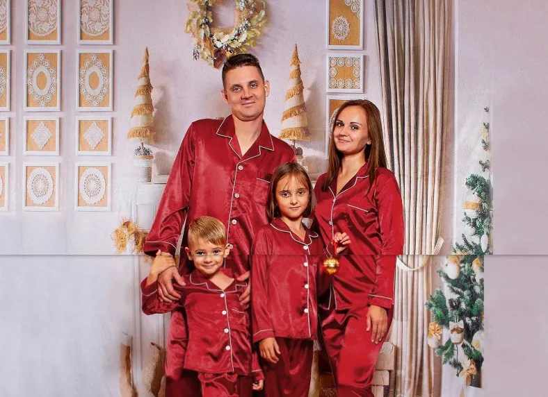 Long-sleeved Pajamas Ice Silk Home Wear - Red